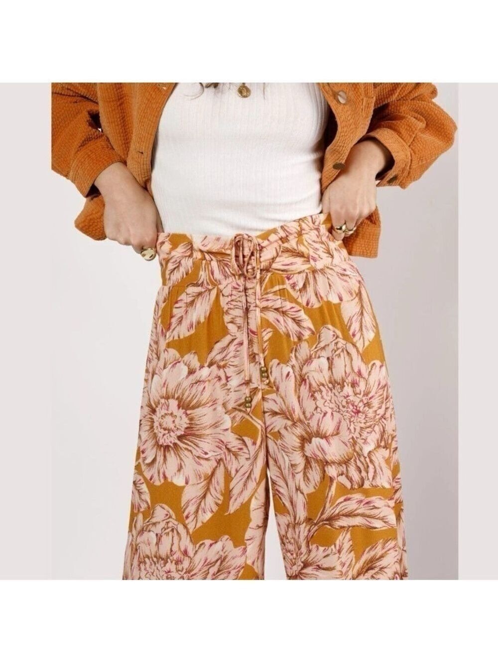 Band of the Free Arizona Gold Floral Wide Leg Pants Small - Picture 2 of 13